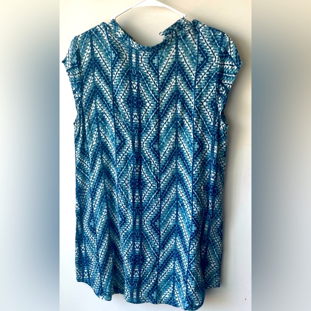Olivaceous Blue Cap Sleeve Blouse with Mandarin Collar